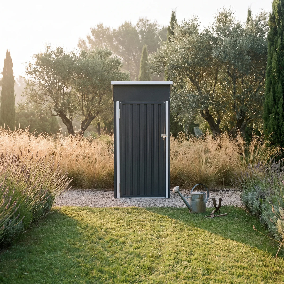 Abri de jardin compact Cabanon — mise en situation dans un jardin