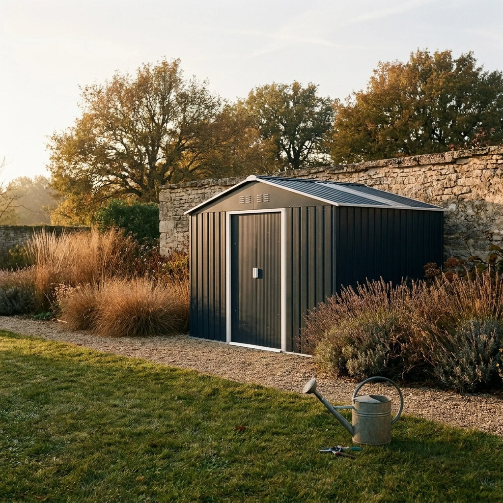 Grand abri de jardin Mas — mise en situation dans un jardin