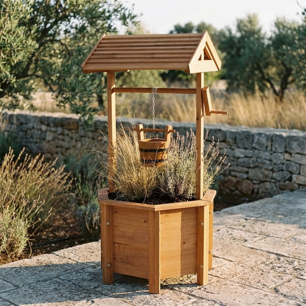 Jardinière puits Fontvieille — vue d'ensemble en extérieur