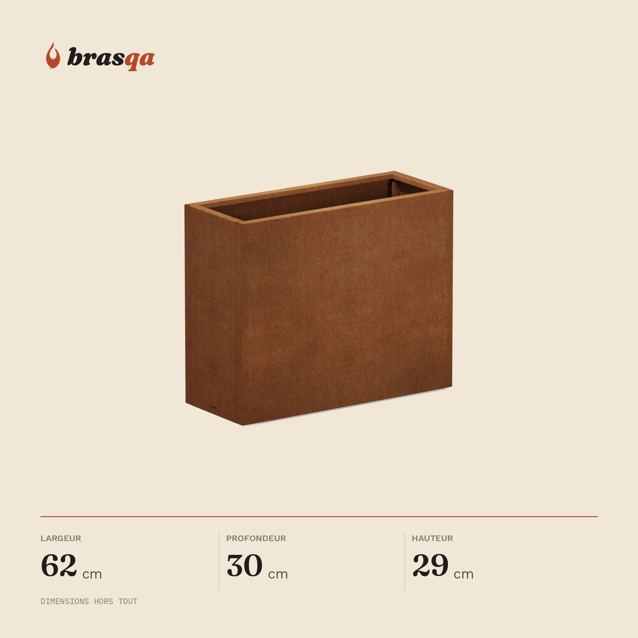 Jardinière en acier corten Lavande — dimensions hors tout