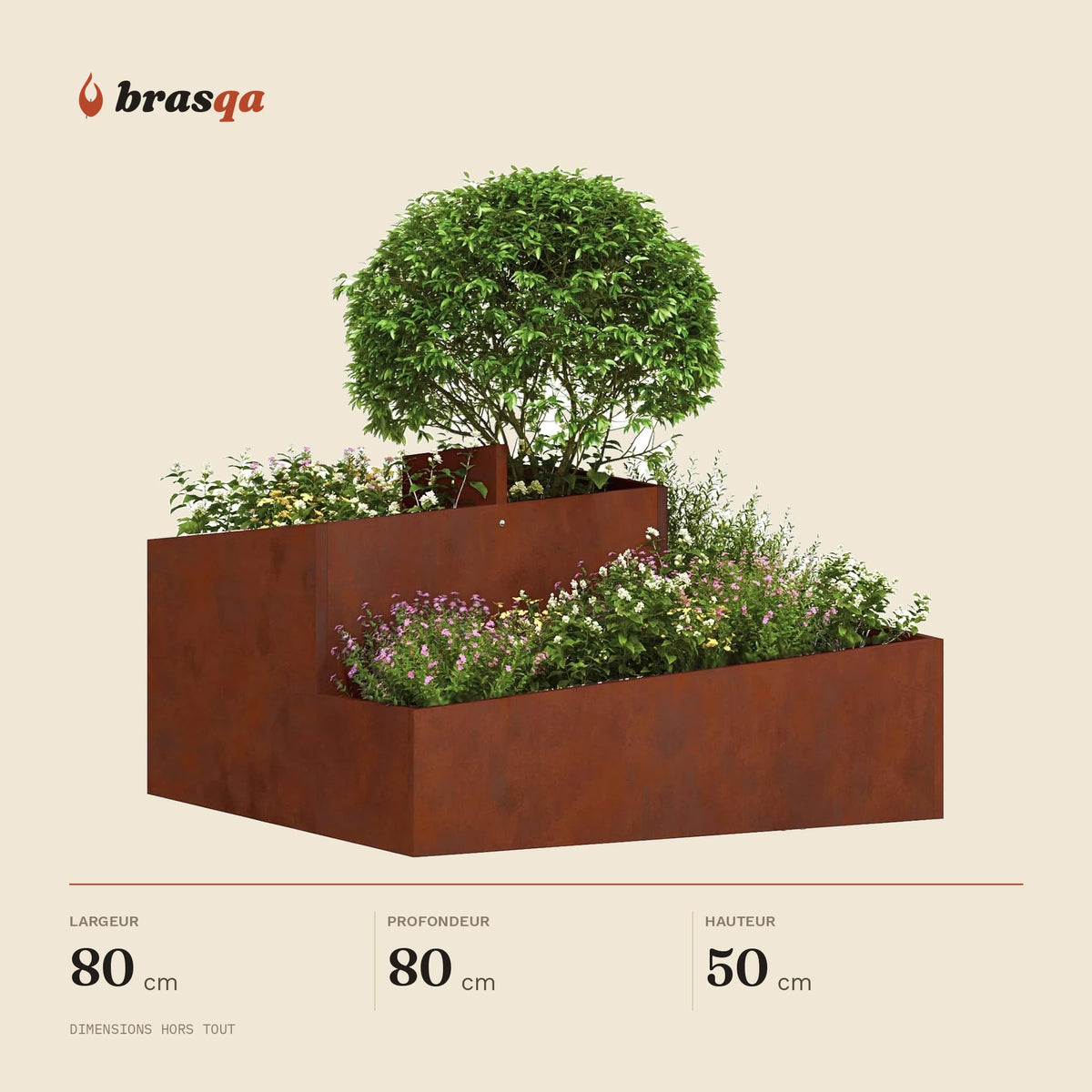 Jardinière surélevée Oliveraie — dimensions hors tout