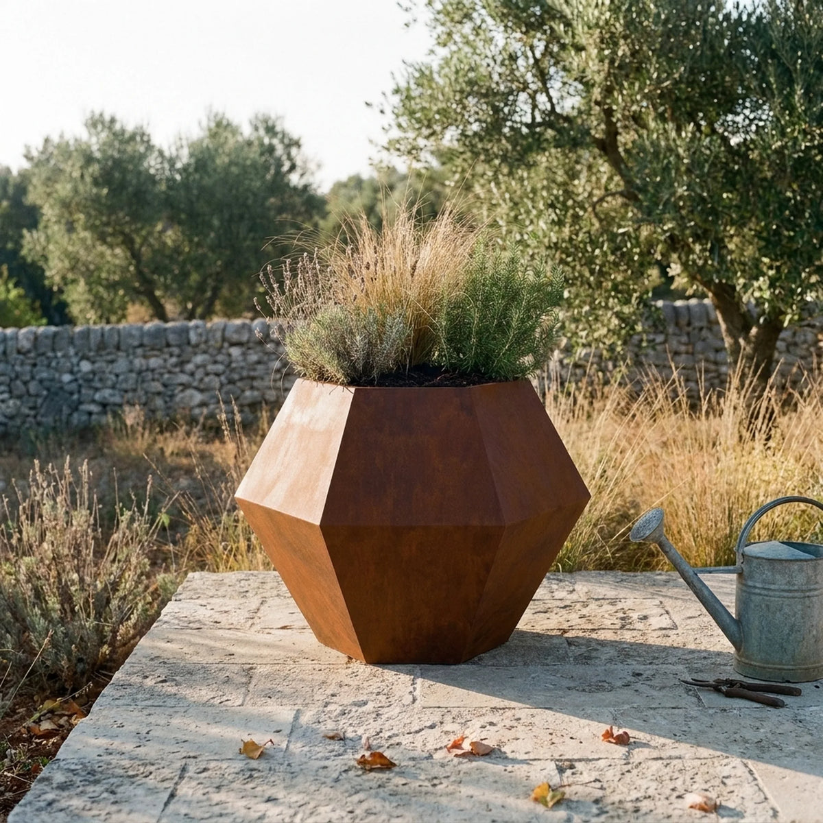 Lot de 2 jardinières Amandier — mise en situation dans un jardin