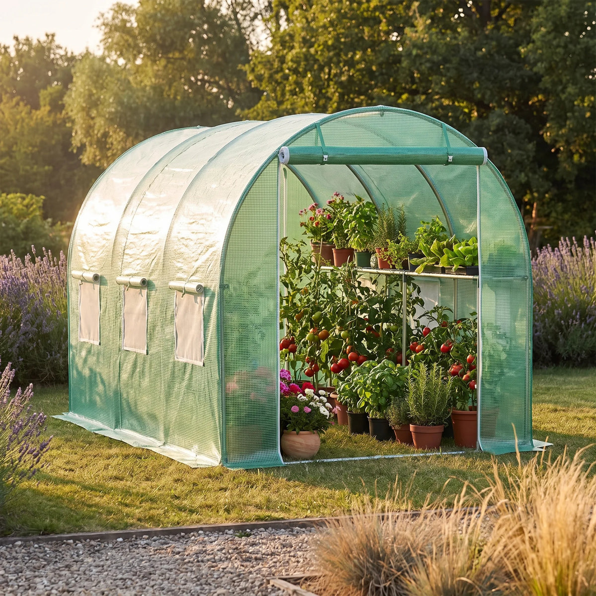 Serre tunnel Sault — mise en situation dans un jardin