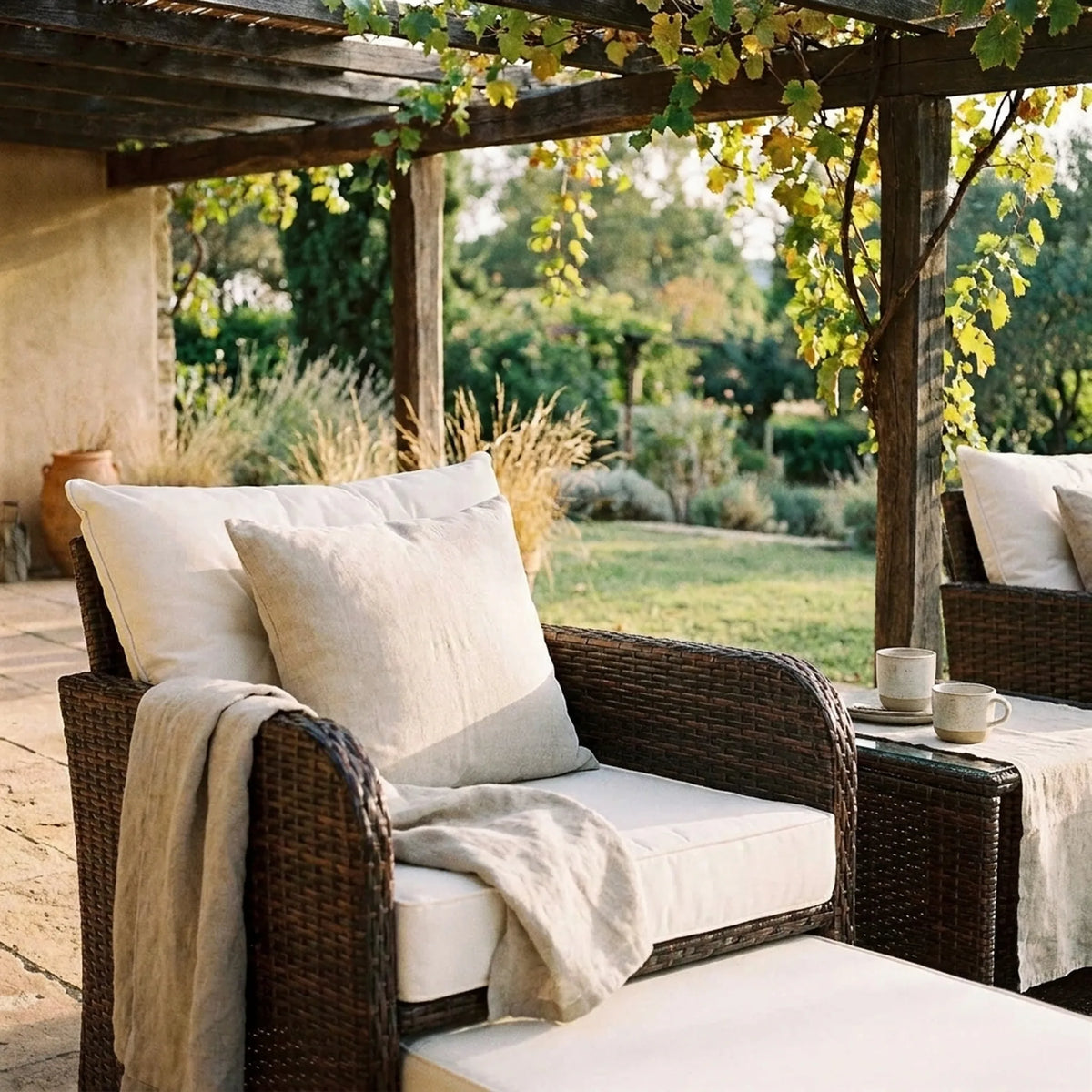 Salon de jardin en rotin Ansouis — en cours d'utilisation