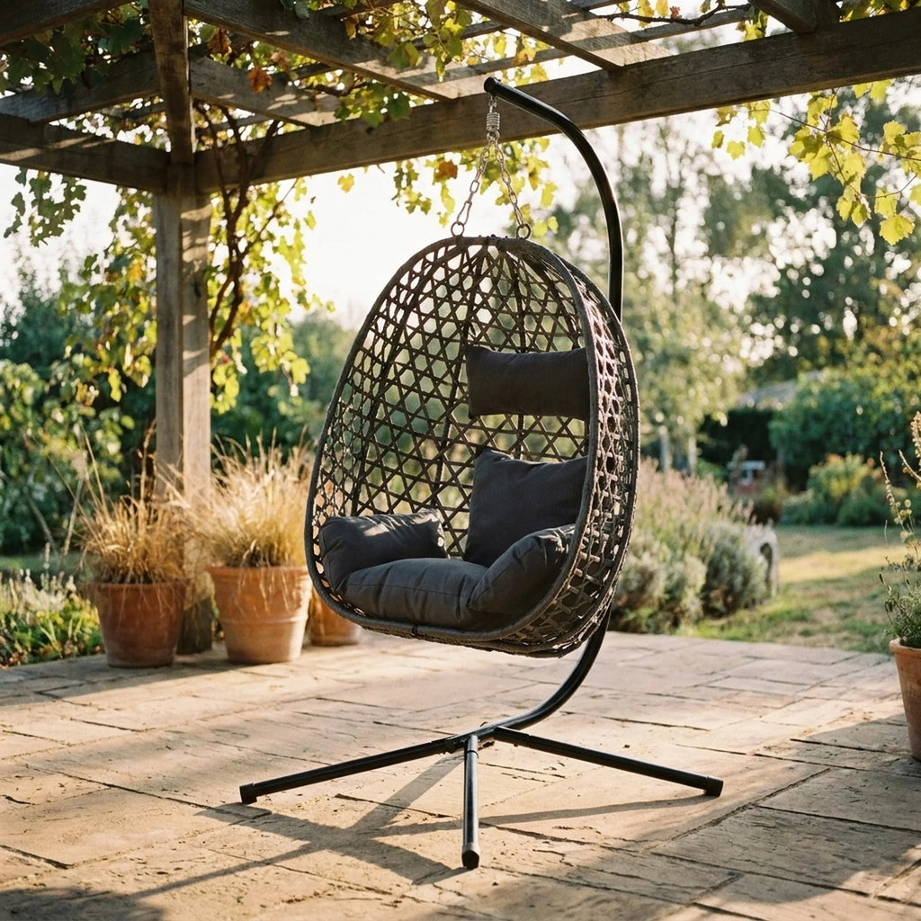 Fauteuil suspendu Alcôve — vue d'ensemble en extérieur