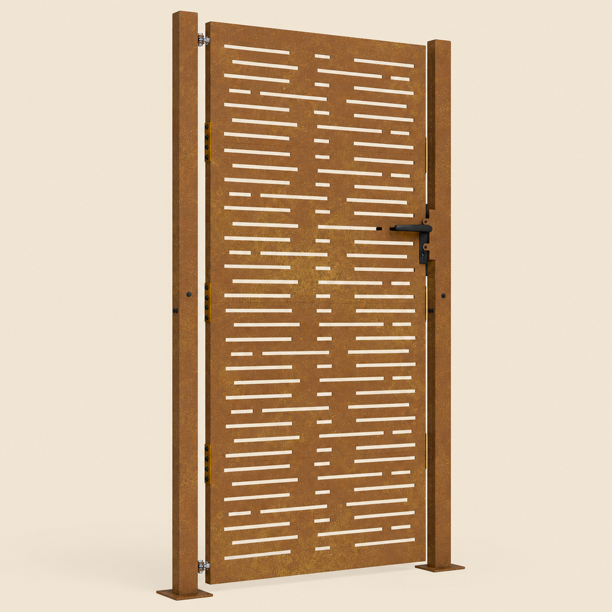 Portillon en acier corten Calade, motif d'appareillage — détail de la patine