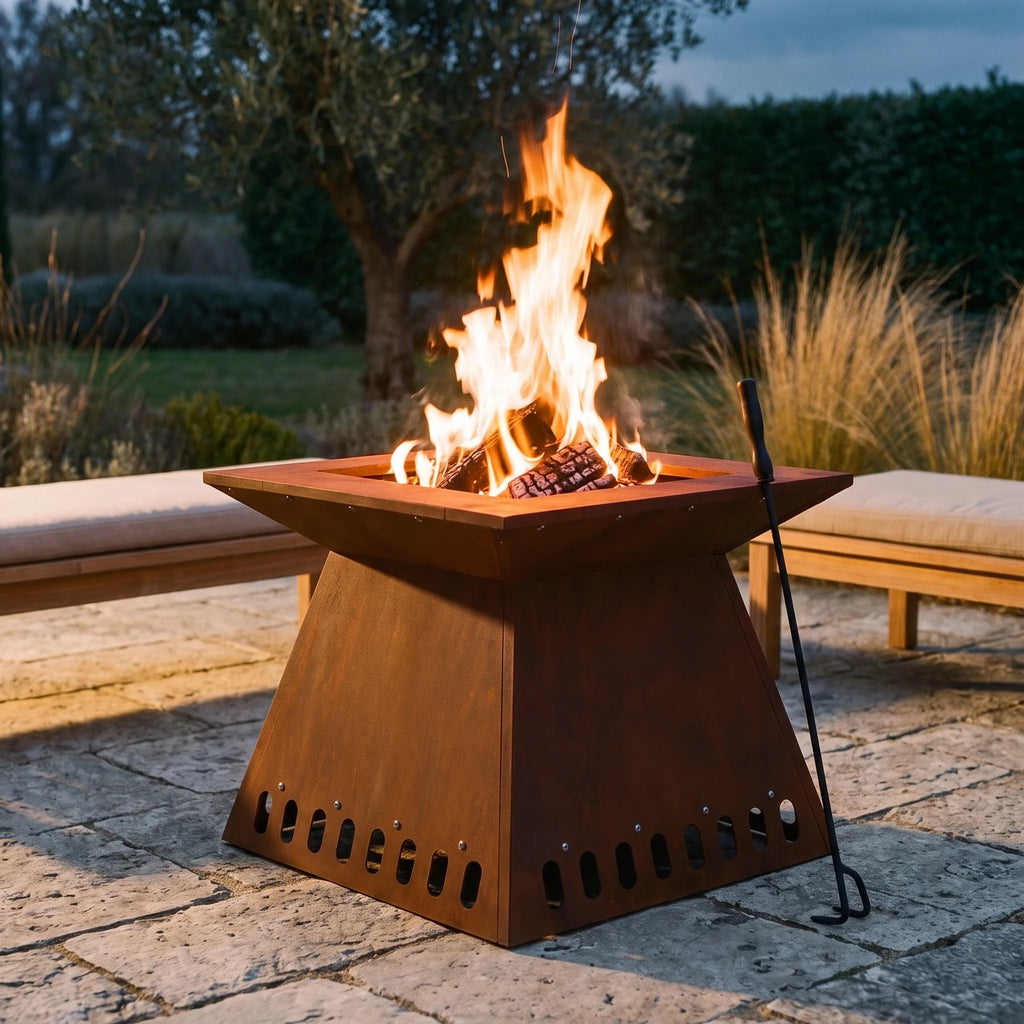 Brasero en acier corten Restanque — en cours d'utilisation