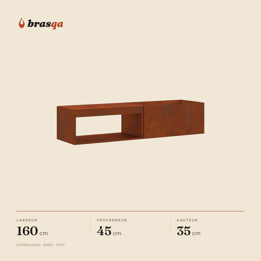 Brasero long à rangement Salin — dimensions hors tout